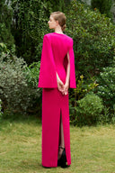 Hot Pink Column Evening Gown-Trapeze Neck Crystal Slit Sleeves for women, from IHF ATELIER, The Viet Concept