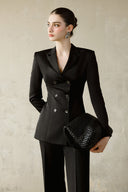 Isa Sculpted Satin Blazer & Tailored Trousers Suit for women, from DANG PHONG DESIGNER, The Viet Concept