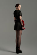 Rosé Noir Crystal Embellished Rose Appliqué Mini Dress for women, from IHF STUDIO, The Viet Concept 