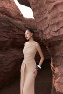 THÉSONG • Sablea Ivory Draped Long-Sleeve Column Gown