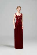 ROSEE de MATIN • Red Velvet Embroidery I-line Dress