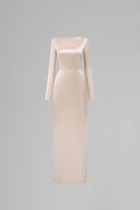 IHF ATELIER • Satin Silk Long-Sleeve Draped Back Tie Gown