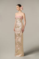 Regal Metallic Jacquard Strapless Column Gown with Crystal Neckline for women, from IHF ATELIER, The Viet Concept 