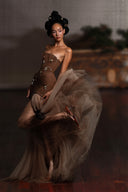HUELLEY ROSE • Bru Crystal-Embellished Taffeta & Mesh Strapless Gown