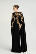 21SIX • Florine Crepe Crystal Leaf-Embellished Cape Evening Gown