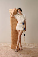 LECIA • Bloom Ivory Floral Embellished Satin Mini Dress