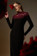IHF ATELIER • Burgundy Floral Crystal Embellished Column Gown