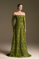 Luxury Guipure Lace Off-Shoulder A-Line Long Sleeve Evening Gown for women, from IHF ATELIER, The Viet Concept 
