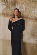 L' SCARLETT • Mobius Crystal-Embellished Off-Shoulder Maxi Dress
