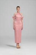 LINH PHUNG • Avara Couture Halter Neck Twisted Silk Midi Dress