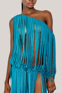 Daphne Blouson Asymmetric Shoulder Silk Blend Extra Long Length Dress for women, from DAS LA VIE, The Viet Concept 