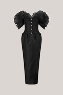 Black Mystic Sheath Square Neck Velvet Ankle Length Dress for women, from Calista, The Viet Cocnept 