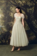 LINH PHUNG • Viridia Laurel Green Draped Tulle Corset Midi Dress