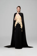 Noir Élégance Lace Column Cape Gown for women, from IHF ATELIER, The Viet Concept