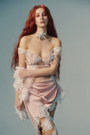 Flora Pink Lace Embroidered Couture Bodysuit for women, from LA VIERGE, The Viet Concept 