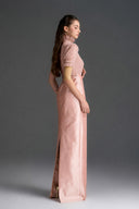 IHF STUDIO • Vine Guipure Lace & Taffeta Column Dress with Draped Bow
