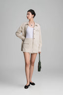 Beige IIlluminate Belted Cotton Twill Jacket for women, from HOBB, The Viet Concept 