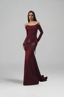 L' SCARLETT • Celestine 3D Crystal Floral Curved-Neck Mermaid Dress
