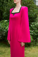 Hot Pink Column Evening Gown-Trapeze Neck Crystal Slit Sleeves for women, from IHF ATELIER, The Viet Concept