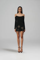 L' SCARLETT • Elowen Crystal Floral Curved-Neck Mini Dress