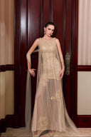 THÉSONG • Nude Sheer Embellished Column Evening Gown