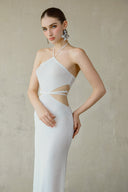 White Lorelei Crystal-Embellished Cut-Out Mesh Gown for women, from DANG PHONG DESIGNER, The Viet Concept