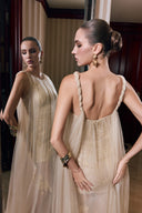 THÉSONG • Nude Sheer Embellished Column Evening Gown