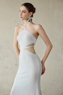 White Lorelei Crystal-Embellished Cut-Out Mesh Gown for women, from DANG PHONG DESIGNER, The Viet Concept