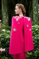Fuchsia Crystal Embroidered Rose Cape Column Evening Gown for women, from IHF ATELIER, The Viet Concept