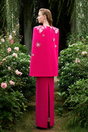 Fuchsia Crystal Embroidered Rose Cape Column Evening Gown for women, from IHF ATELIER, The Viet Concept