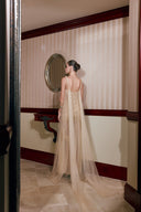 THÉSONG • Nude Sheer Embellished Column Evening Gown