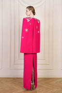 Fuchsia Crystal Embroidered Rose Cape Column Evening Gown for women, from IHF ATELIER, The Viet Concept