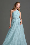 IHF STUDIO • Floral Mesh Lace One-Shoulder A-Line Gown