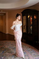 LINH PHUNG • Solana Couture 3D Wave Halter Lace Corset Maxi Dress
