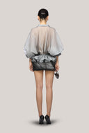 Grey Latisha Peplum Johnny Collar Organza Voile Mini Set for women, from Das La Vie, The Viet Concept 
