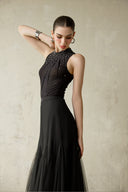 Erina Crystal Embellished Mesh Bodysuit & Maxi Skirt Set for women, from DANG PHONG DESIGNER, The Viet Concept
