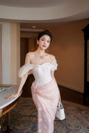 LINH PHUNG • Solana Couture 3D Wave Halter Lace Corset Maxi Dress