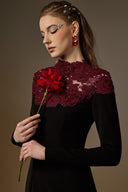 IHF ATELIER • Burgundy Floral Crystal Embellished Column Gown