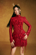 Crimson Chu Sa Hand-Embroidered Floral Mini Dress for women, from Keira Tong, The Viet Concept