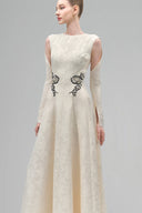 Cream Velithia A-line Boat Neck Lace Floor Length Dress for women, from Maison Des Copains, The Viet Concept 