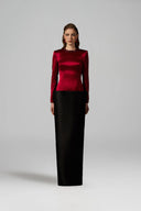 IHF ATELIER • Red Bamboo Taffeta & Red Satin Silk Column Gown