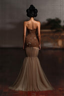 HUELLEY ROSE • Bru Crystal-Embellished Taffeta & Mesh Strapless Gown