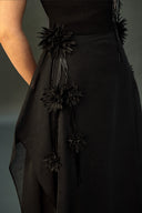 EEGEN STUDIO • Black Strapless Column Dress with Sheer Silk Panels