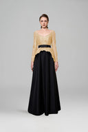 Beige French Lace Queen Anne A-Line Gown With Taffeta for women, from IHF ATELIER, The Viet Concept