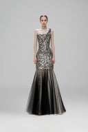 Freya Asymmetrical Sequin Gown with Layered Tulle Train for women, from SORAMAME, The Viet Concept