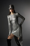 Glimmer Asymmetrical Silver Wrap Skirt for women, from SORAMAME, The Viet Concept
