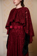 Étoile Dark Red French Lace Cape Column Gown for women, from IHF ATELIER, The Viet Concept 