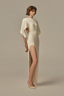 Oreiller Cream Crepe Silk-Lined Evening Gown for women, from POEM, The Viet Concept