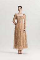 Starlume Golden Brown Star Sequin Mesh Dress for women, from CALISTA, The Viet Concept