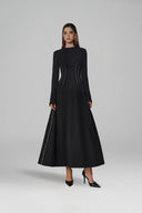 L' SCARLETT • Crystal-Embellished Flared Long-Sleeve Midi Dress